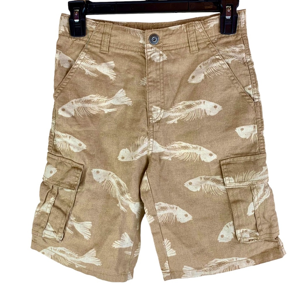 Gymboree Linen Fish Scales Cargo Pocket Shorts Adjustable Waist Tan Boys 10